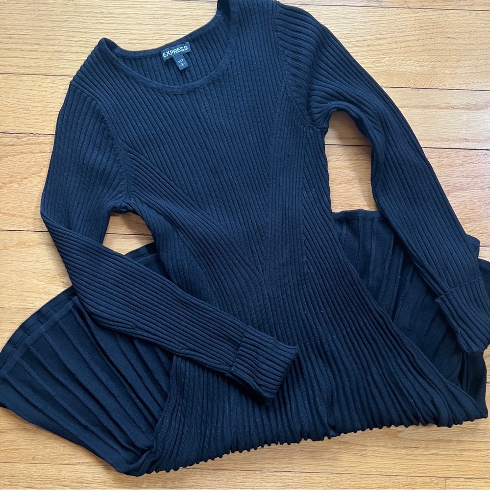 Express Black Ribbed Scoop Neck Knit Dress